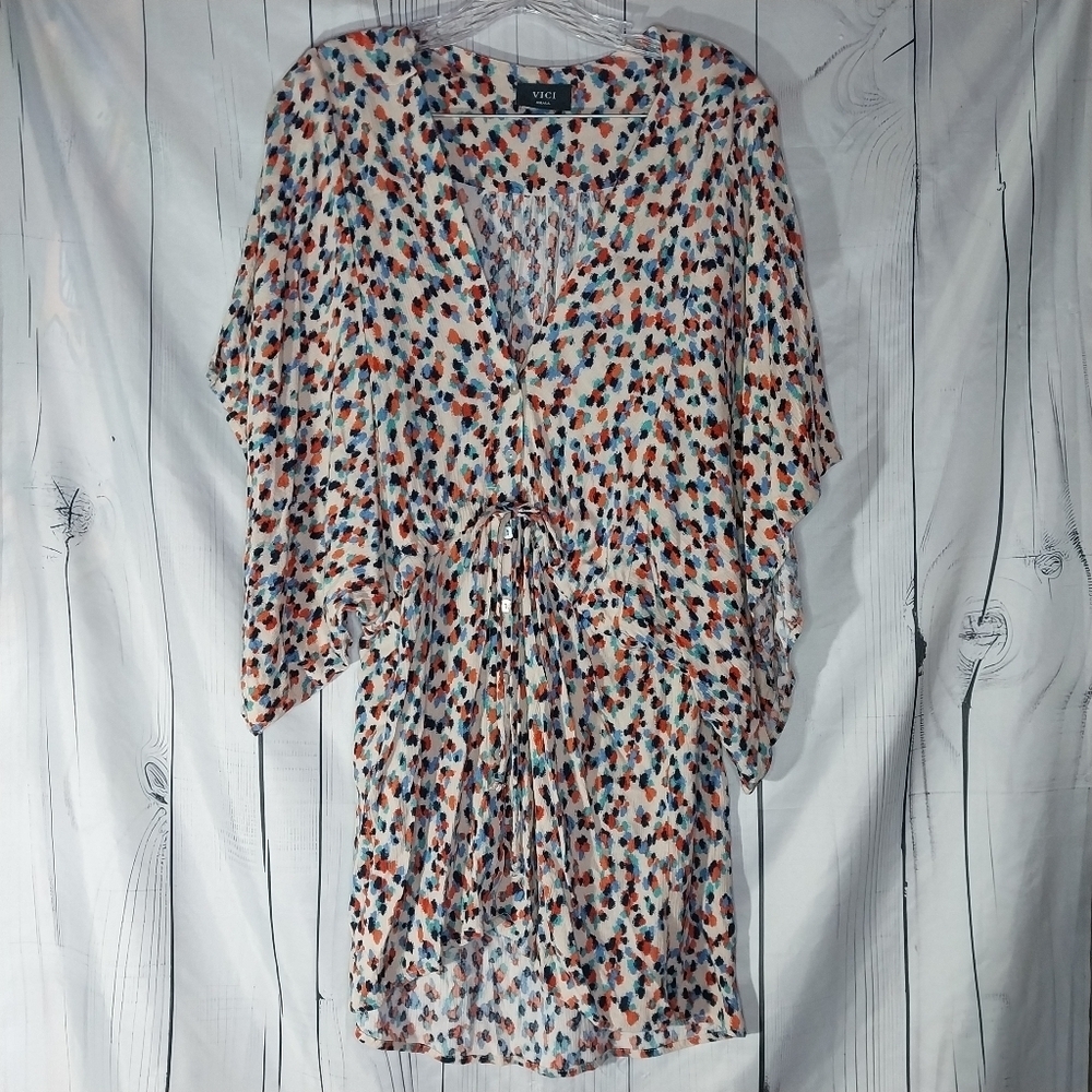 VICI V-Neck Button Front Bohemian Hippie Mini Dress Size S